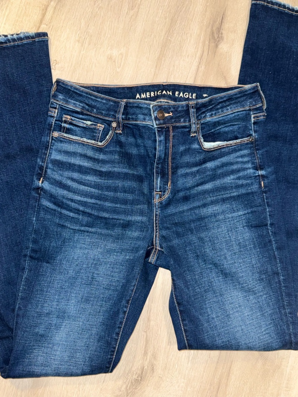 American Eagle High Rise Skinny Kick Jeans Size 10 XLong Dark Shadow Stretch - Picture 5 of 14